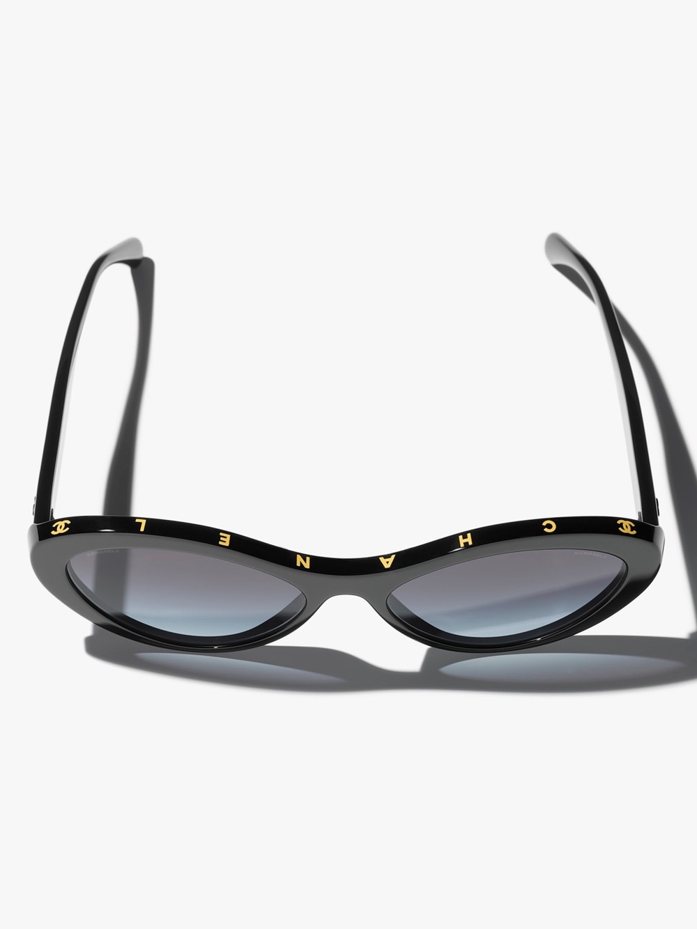Chanel Black Slim Cat-Eye Sunglasses with Dark Lenses